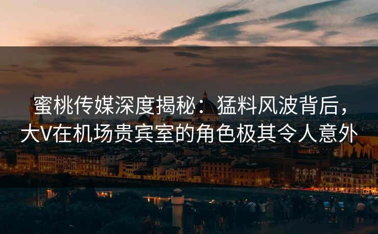 蜜桃传媒深度揭秘：猛料风波背后，大V在机场贵宾室的角色极其令人意外