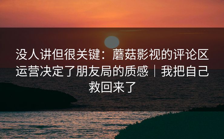 没人讲但很关键：蘑菇影视的评论区运营决定了朋友局的质感｜我把自己救回来了